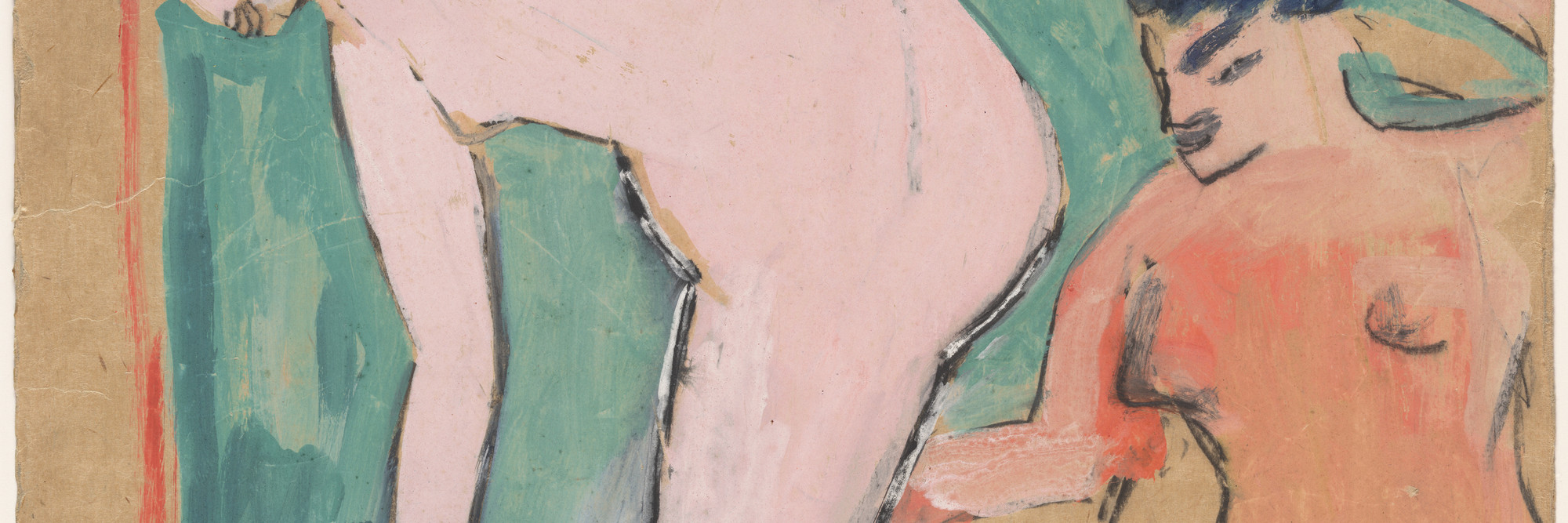 Erich Heckel. Two Female Nudes (Zwei weibliche Akte). 1910. Gouache and pencil on paper, 23 1/2 × 19 3/8″ (59.7 × 49.2 cm). Gift of Jo Carole and Ronald S. Lauder. © 2016 Erich Heckel / Artists Rights Society (ARS), New York / VG Bild-Kunst, Germany. Photo: John Wronn