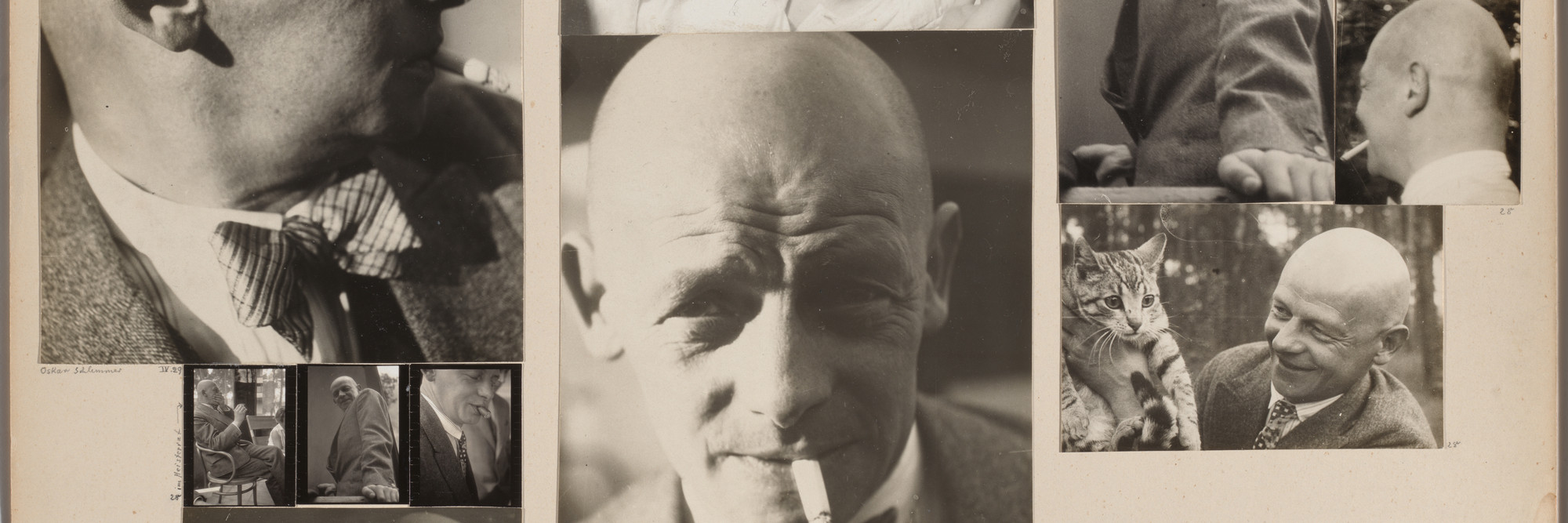 Josef Albers (American, born Germany, 1888–1976). Oskar Schlemmer; [Schlemmer] in the Master’s Council; [Schlemmer] with Wittwer, Kallai, and Marianne Brandt, Preliminary Course Exhibition; [Schlemmer] and Tut. 1928–30/32. Gelatin silver prints mounted to board, overall 11 5/8 × 16 3/8″ (29.5 × 41.6 cm). The Museum of Modern Art, New York. Acquired through the generosity of Jo Carole and Ronald S. Lauder, and Jon L. Stryker