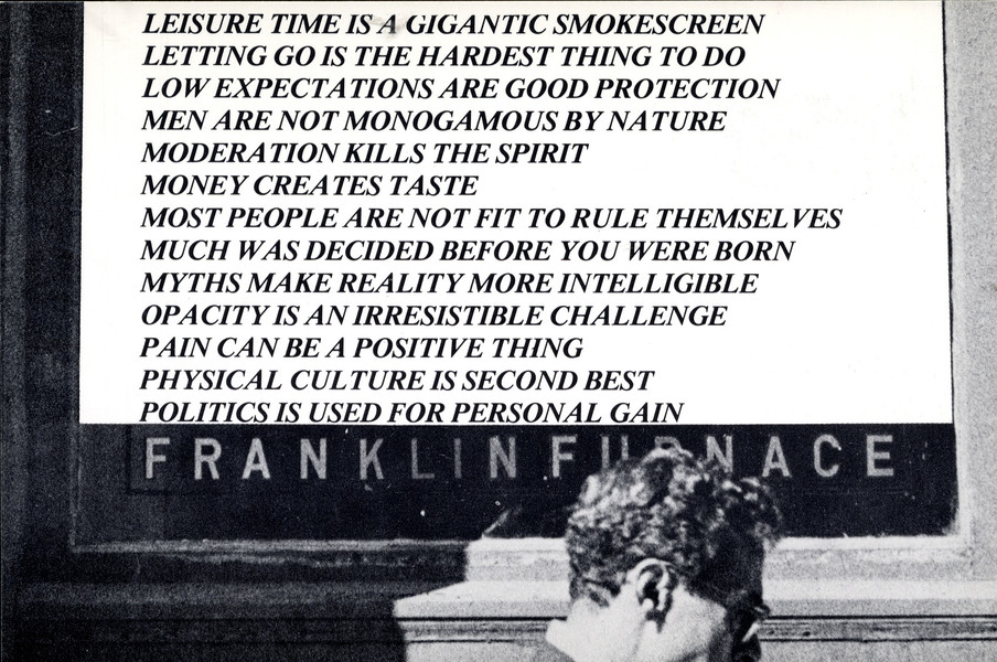 Invitation card for the exhibition Truisms, by Jenny Holzer at Franklin Furnace, 1978