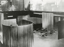 Lilly Reich. Women’s Fashion Exhibition, Berlin, Germany. View of the Velvet and Silk Café. 1927. Gelatin silver print, 8 × 10″ (20.3 × 25.4 cm). The Museum of Modern Art, New York. Mies van der Rohe Archive, gift of the architect