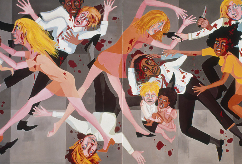 Faith Ringgold. American People Series #20: Die. 1967. Oil on canvas, two panels, 72 × 144″ (182.9 × 365.8 cm). Purchase; and gift of the Modern Women's Fund
