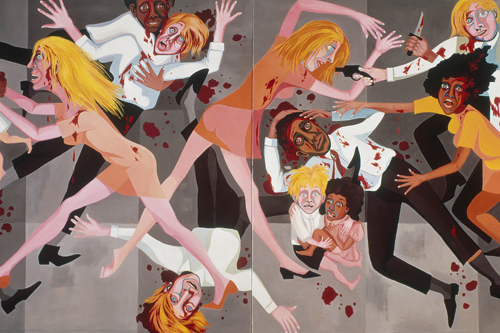 Faith Ringgold. American People Series #20: Die. 1967. Oil on canvas, two panels, 72 × 144″ (182.9 × 365.8 cm). Purchase; and gift of the Modern Women's Fund
