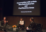 Conversation with artists Nina Katchadourian and Paul Ramirez Jonas, March 30, 2016, The Museum of Modern Art. Photo: Manuel Molina Martagon © 2016 The Museum of Modern Art, New York