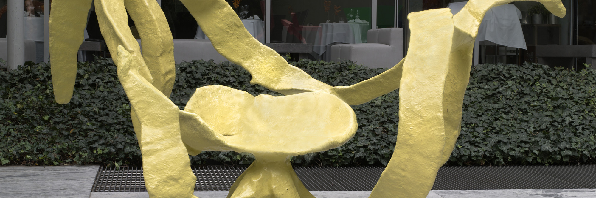 Installation view of Sculpture in Color. Shown: Franz West. Lotus. 2006. Polyester, 65 3/8 × 6′ 10 5/8″ × 9′ 6 1/8″ (166 × 210 × 290 cm). The Museum of Modern Art. Scott Burton Fund. © 2016 Estate of Franz West. Photo: Thomas Griesel