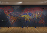 Installation view of Insecurities: Tracing Displacement and Shelter, The Museum of Modern Art, New York, October 1, 2016–January 22, 2017. © 2016 The Museum of Modern Art. Shown: Reena Saini Kallat. Woven Chronicle. 2011/16. Photo: Jonathan Muzikar