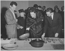 From left: Charles Eames, Ray Eames, Dorothy Shaver, and Edgar Kaufmann, Jr., at the exhibition Good Design, The Museum of Modern Art, New York, November 21, 1950–January 28, 1951. Gelatin-silver print, 7 1/2 × 9 1/2″ (19 × 24.1 cm). The Museum of Modern Art Archives. Photo: Leo Trachtenberg