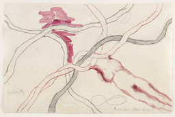 Louise Bourgeois. No. 5 of 14 from the installation set À l’Infini. 2008. Soft ground etching, with selective wiping, watercolor, gouache, pencil, colored pencil, and watercolor wash additions, 40 x 60" (101.6 x 152.4 cm). The Museum of Modern Art, New York. Purchased with funds provided by Agnes Gund, Marie-Josée and Henry R. Kravis, Marlene Hess and James D. Zirin, Maja Oeri and Hans Bodenmann, and Katherine Farley and Jerry Speyer, and Richard S. Zeisler Bequest (by exchange). © 2017 The Easton Foundation/Licensed by VAGA, NY