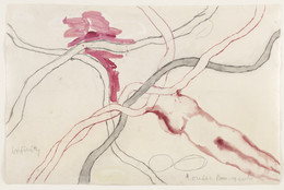 Louise Bourgeois. No. 5 of 14 from the installation set À l’Infini. 2008. Soft ground etching, with selective wiping, watercolor, gouache, pencil, colored pencil, and watercolor wash additions, 40 x 60&#34; (101.6 x 152.4 cm). The Museum of Modern Art, New York. Purchased with funds provided by Agnes Gund, Marie-Josée and Henry R. Kravis, Marlene Hess and James D. Zirin, Maja Oeri and Hans Bodenmann, and Katherine Farley and Jerry Speyer, and Richard S. Zeisler Bequest (by exchange). © 2017 The Easton Foundation/Licensed by VAGA, NY