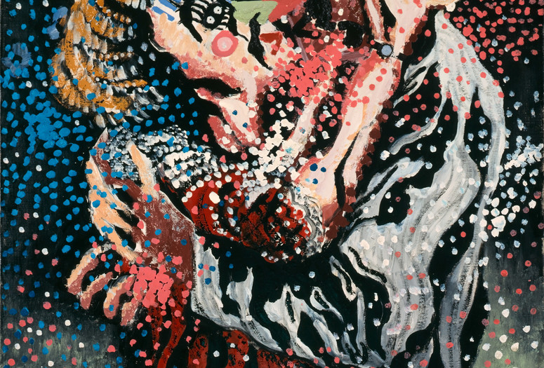 Francis Picabia. Mardi Gras (Le Baiser) (Mardi Gras [The Kiss] ). c. 1924–26. Enamel paint on canvas, 36 1/4 × 28 3/4″ (92 × 73 cm). Collection of Natalie and Léon Seroussi. © 2017 Artists Rights Society (ARS), New York/ADAGP, Paris