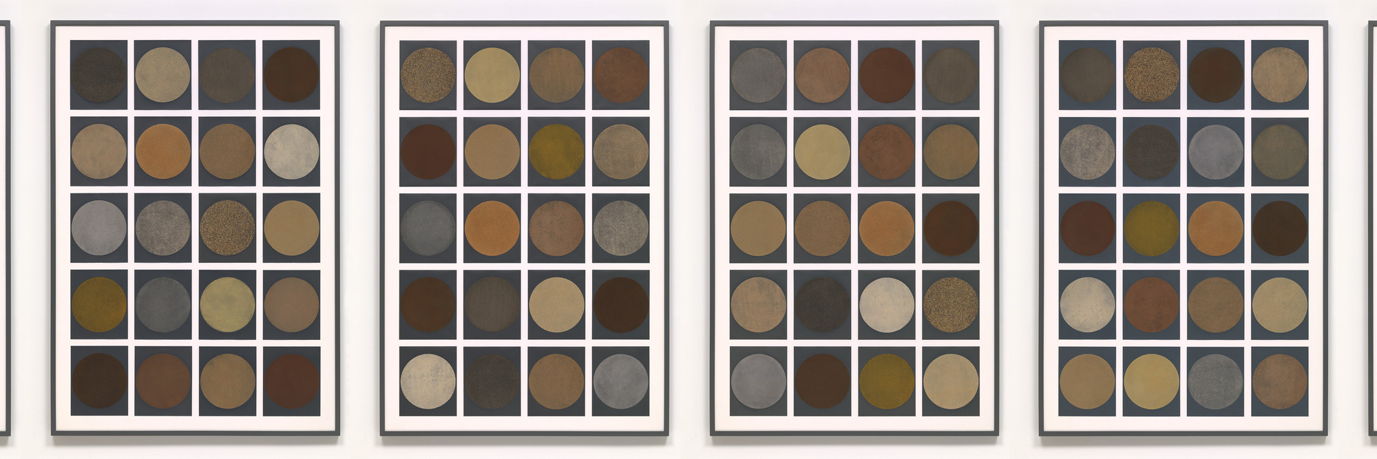 Haegue Yang. Spice Moons. 2013. Series of 160 spices and herbs printed on sandpaper, mounted on eight panels, each (approx.): 60 × 48″ (152.4 × 121.9 cm). Acquired through the generosity of the Contemporary Arts Council of The Museum of Modern Art and the Committee on Prints and Illustrated Books Fund. © 2017 Haegue Yang. Photo: Jonathan Muzikar