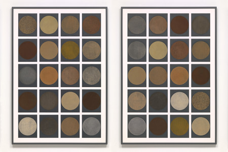 Haegue Yang. Spice Moons. 2013. Series of 160 spices and herbs printed on sandpaper, mounted on eight panels, each (approx.): 60 × 48″ (152.4 × 121.9 cm). Acquired through the generosity of the Contemporary Arts Council of The Museum of Modern Art and the Committee on Prints and Illustrated Books Fund. © 2017 Haegue Yang. Photo: Jonathan Muzikar