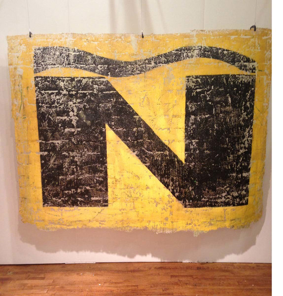 José Carlos Martinat. Ñ. 2013. Found graffiti, glass, fiber, resin, and paper, 68 7/8 x 89 3/4&#34; (175 x 228 cm). Gift of Eduardo Hochschild through the Latin American and Caribbean Fund. © 2017 José Carlos Martinat. Photo courtesy of Revolver Galería, 2013