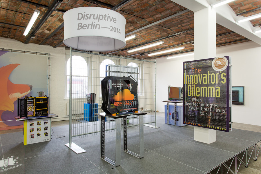 Installation view of Simon Denny: The Innovator&#39;s Dilemma, on view at MoMA PS1. Photo: Pablo Enriquez.