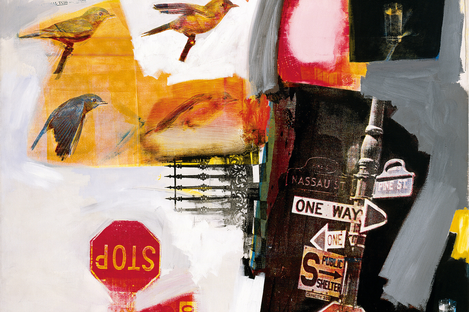 Robert Rauschenberg. Overdrive. 1963. Oil and silkscreen ink on canvas, 84 x 60". The Museum of Modern Art, New York. Promised gift of Glenn and Eva Dubin. © Robert Rauschenberg Foundation