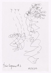 Merce Cunningham (American, 1919–2009). Notes for Roaratorio. 1983. Felt-tip pen on paper, 11 5/8 × 7 3/4″ (29.5 × 19.7 cm). Anonymous gift in honor of Margarete Roeder. © 2017 Merce Cunningham. Photo: Peter Butler