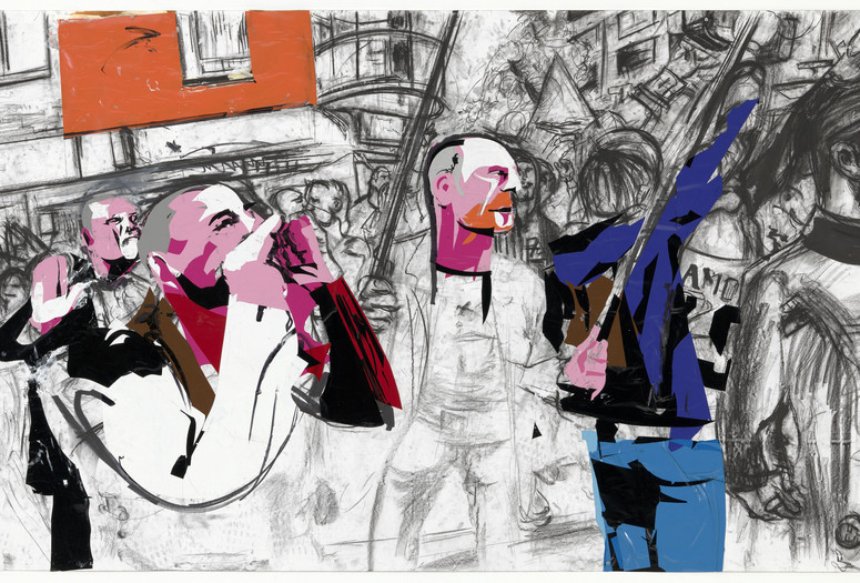 Erik van Lieshout. Untitled. 2014. Conté crayon, synthetic polymer paint, felt-tip pen, and vinyl on paper, 59 x 107 7/8″ (149.9 x 274 cm). The Museum of Modern Art, New York. Acquired through the generosity of The Contemporary Drawing and Print Associates of The Museum of Modern Art in memory of Riva Castleman. © 2017 Erik van Lieshout