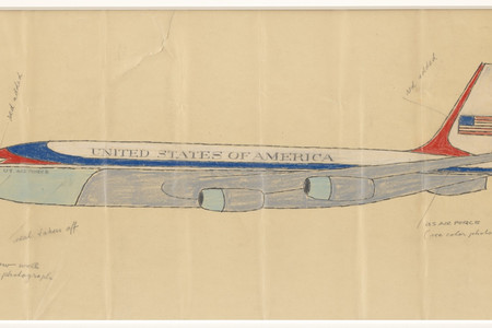 Raymond Loewy. Livery Design for Air Force One. 1962. Gouache, colored pencil, graphite on paper, 10 1/2 × 22″ (26.7 × 55.9 cm). Gift of Jo Carole and Ronald S. Lauder