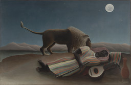 Henri Rousseau. The Sleeping Gypsy. 1897. Oil on canvas, 51″ × 6′ 7″ (129.5 × 200.7 cm). Gift of Mrs. Simon Guggenheim. Photo: Thomas Griesel