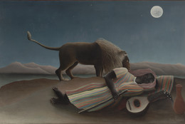 Henri Rousseau. The Sleeping Gypsy. 1897. Oil on canvas, 51″ × 6′ 7″ (129.5 × 200.7 cm). Gift of Mrs. Simon Guggenheim. Photo: Thomas Griesel