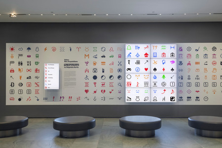 Installation view of Inbox: The Original Emoji, by Shigetaka Kurita at The Museum of Modern Art, New York. Shown: Shigetaka Kurita, NTT DOCOMO. Emoji (original set of 176). 1998–99. Software and digital image files. Gift of NTT DOCOMO Inc., Japan. © 2016 NTT DOCOMO. Photo: John Wronn