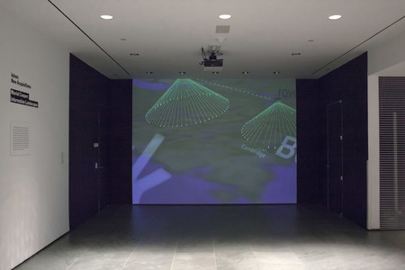 Muriel Cooper, David Small, Suguru Ishizaki, Earl Rennison, Robert Silvers, Lisa Strausfeld, Jeffrey Ventrella, Yin Yin Wong. Information Landscapes. 1994. Multimedia video and software with audio. Installation view, The Museum of Modern Art, May 13–June 12, 2016. Gift of Lisa Strausfeld and David Small. Photo: John Wronn