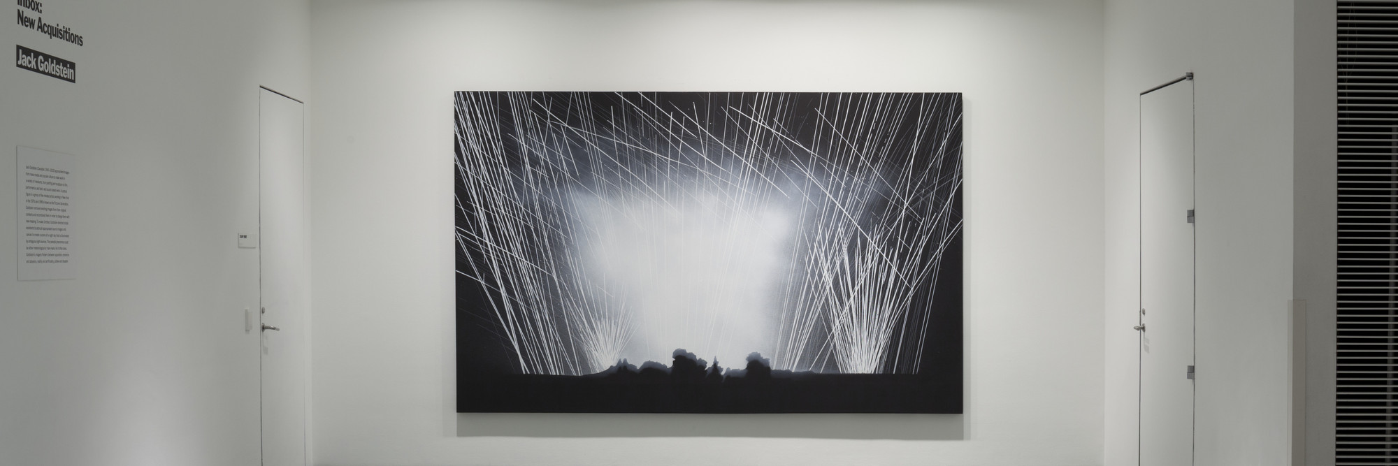 Jack Goldstein. Installation view of Untitled. 1981. Synthetic polymer paint on canvas, 82 3/4 × 130″ (210.2 × 330.2 cm). The Sidney and Harriet Janis Collection (by exchange) and gift of Jill and Peter Kraus. Photo: John Wronn
