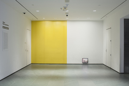 Installation view of Inbox: Jaime Davidovich at The Museum of Modern Art, New York. Shown: Jaime Davidovich. Tape Wall Project. 1970. Video (color, silent; 5 min.) and adhesive tape. Latin American and Caribbean Fund. © 2017 Estate of Jaime Davidovich. Photo: John Wronn