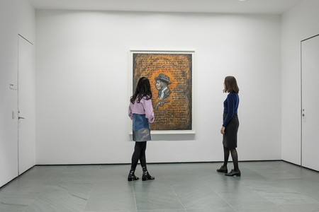 Installation view of Inbox: Whitfield Lovell, The Museum of Modern Art, New York. Shown: Whitfield Lovell. Pop/Pistol. 1990. Oilstick and charcoal on paper. Committee on Drawing and Prints Fund, 2016. © 2017 Whitfield Lovell. Courtesy DC Moore Gallery, NY