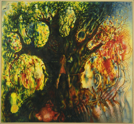 Pavel Tchelitchew. _Hide and Seek_. Derby, Vermont and New York, June 1940 - June 1942. Oil on canvas. 6' 6 1/2" x 7' 3/4" (199.3 x 215.3 cm) .Mrs. Simon Guggenheim Fund