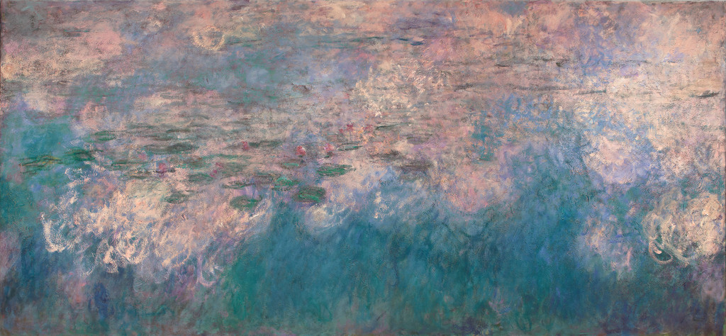 Claude Monet. *Water Lilies* (detail). 1914–26. Oil on canvas, three panels, Each 6' 6 3/4" x 13' 11 1/4" (200 x 424.8 cm), overall 6' 6 3/4" x 41' 10 3/8" (200 x 1276 cm). Mrs. Simon Guggenheim Fund