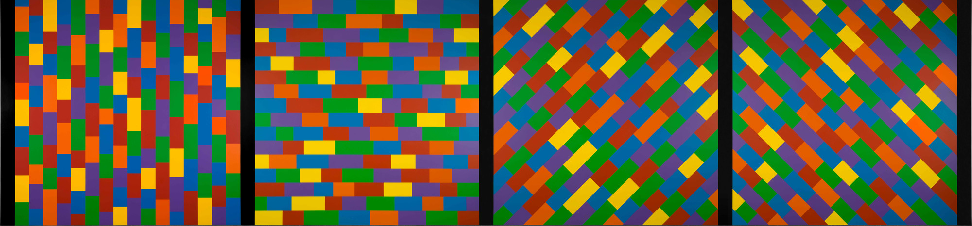 Sol LeWitt. Wall Drawing #1144, Broken Bands of Color in Four Directions. 2004. Synthetic polymer paint on wall, 8' x 37' (243.8 x 1127.8 cm). Given anonymously. © 2017 Sol LeWitt/Artists Rights Society (ARS), New York