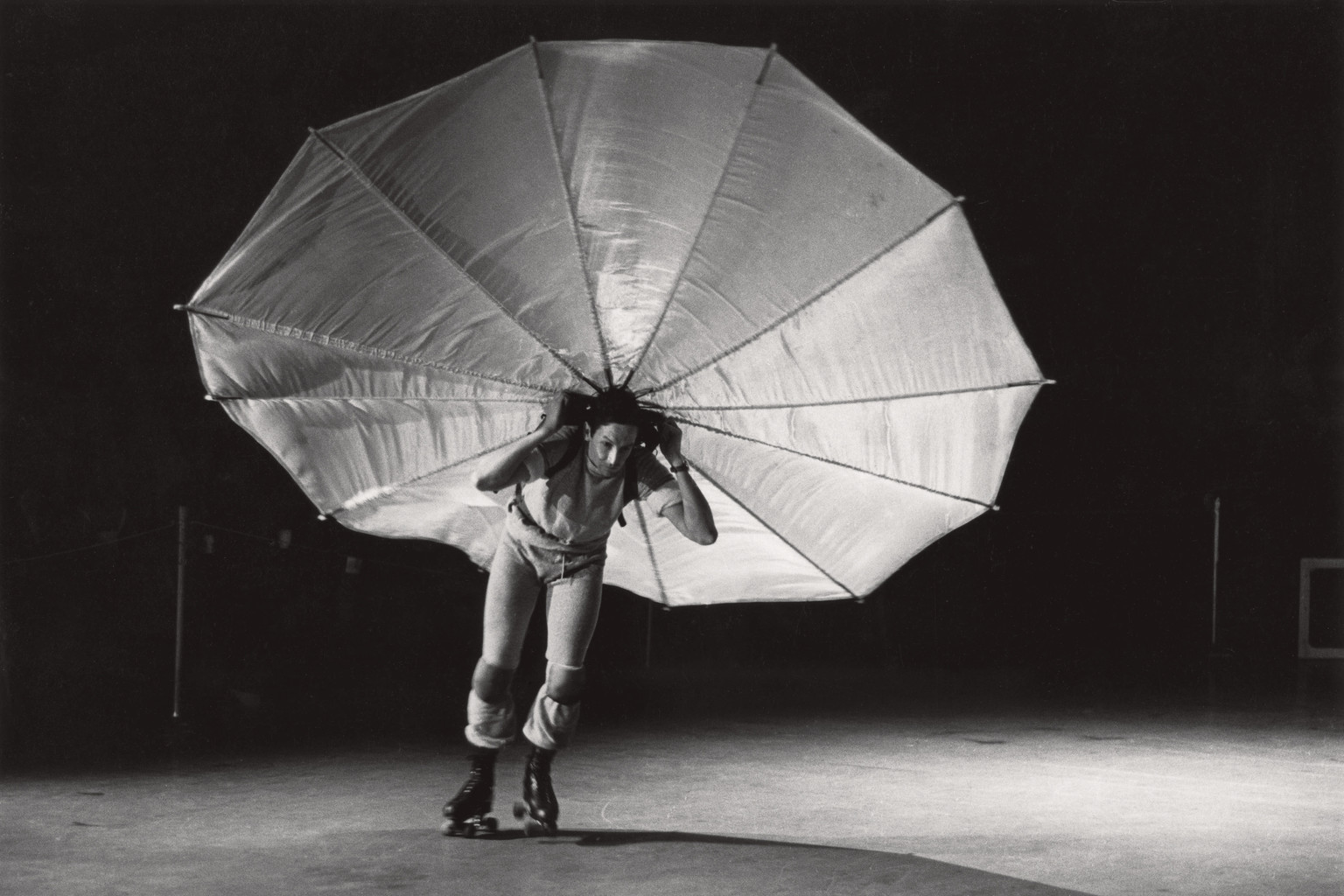 Peter Moore. Photograph of Robert Rauschenberg’s Pelican (1963) as performed in a former CBS television studio, New York, during the First New York Theater Rally, May 1965. © Barbara Moore/Licensed by VAGA, New York, NY, courtesy Paula Cooper Gallery, New York.