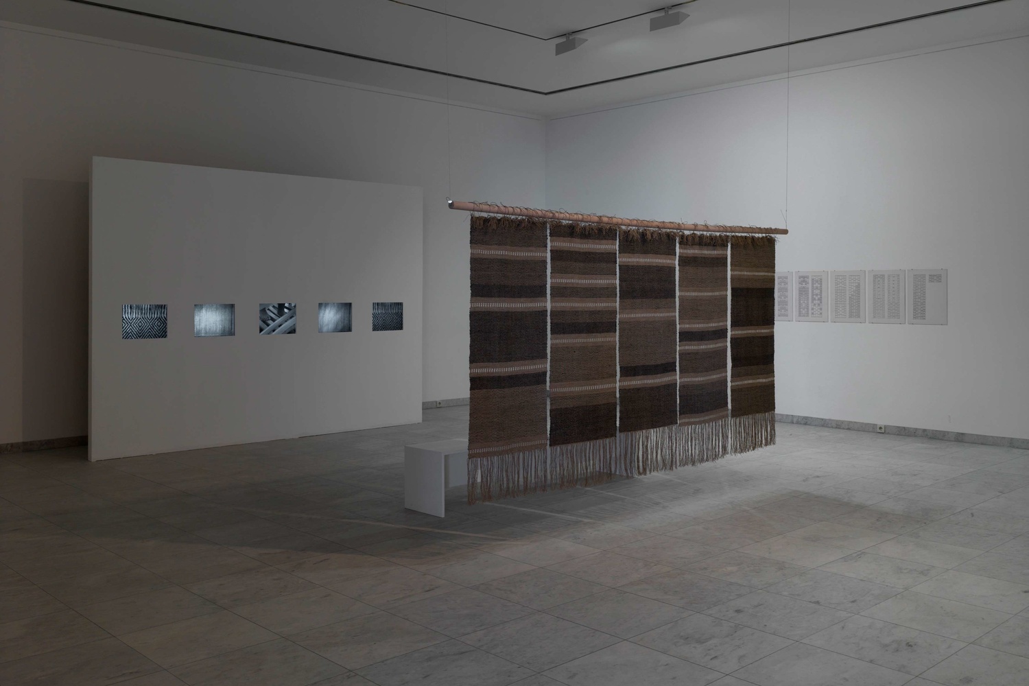 Beryl Korot. Text and Commentary. 1976–77. Five-channel video (black and white, sound, 30 min.), weavings, and pictographic video notations. The Museum of Modern Art, New York. Committee on Media and Performance Art Funds. © 2017 Beryl Korot