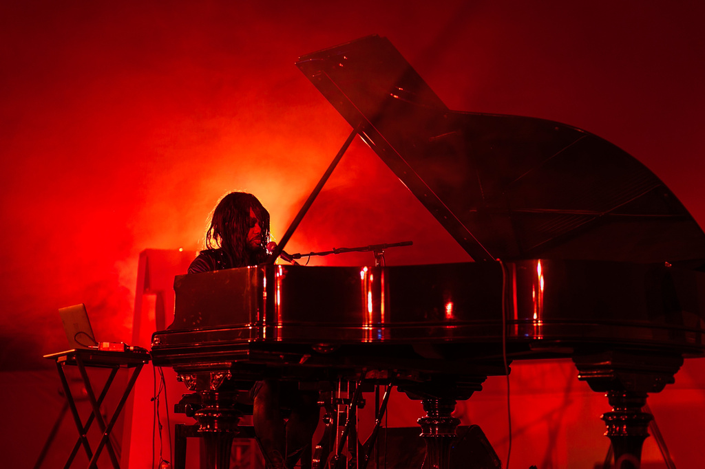 The Voice in Three Acts and Bathroom Songs, with Robert Ashley, Pharmakon, Gelsey Bell, and M. Lamar on October 11, 2015, presented at MoMA PS1 as part of VW Sunday Sessions 2015-2016. Photo by Charles Roussel.