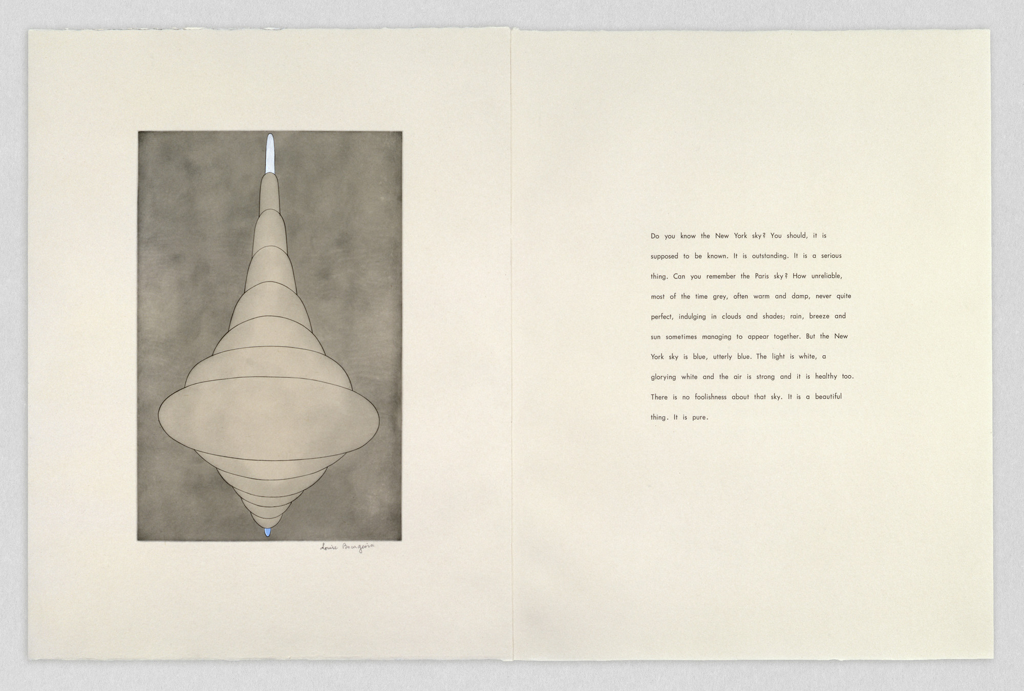 Plate 1 of 8 from _the puritan,_ 1990-1997. Engraving, with selective wiping, gouache, and watercolor additions. Collection Louise Bourgeois Trust, New York. © 2017 The Easton Foundation/Licensed by VAGA, NY. LN2017.750.h
