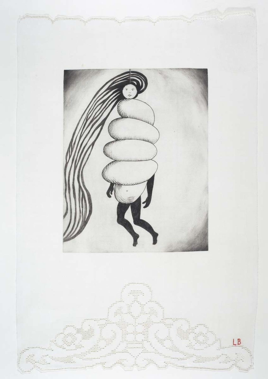 _Spiral Woman,_ 2002. Drypoint and engraving, with selective wiping, on fabric. Collection Harlan & Weaver, Inc., New York. © 2017 The Easton Foundation/Licensed by VAGA, NY. LN2017.758