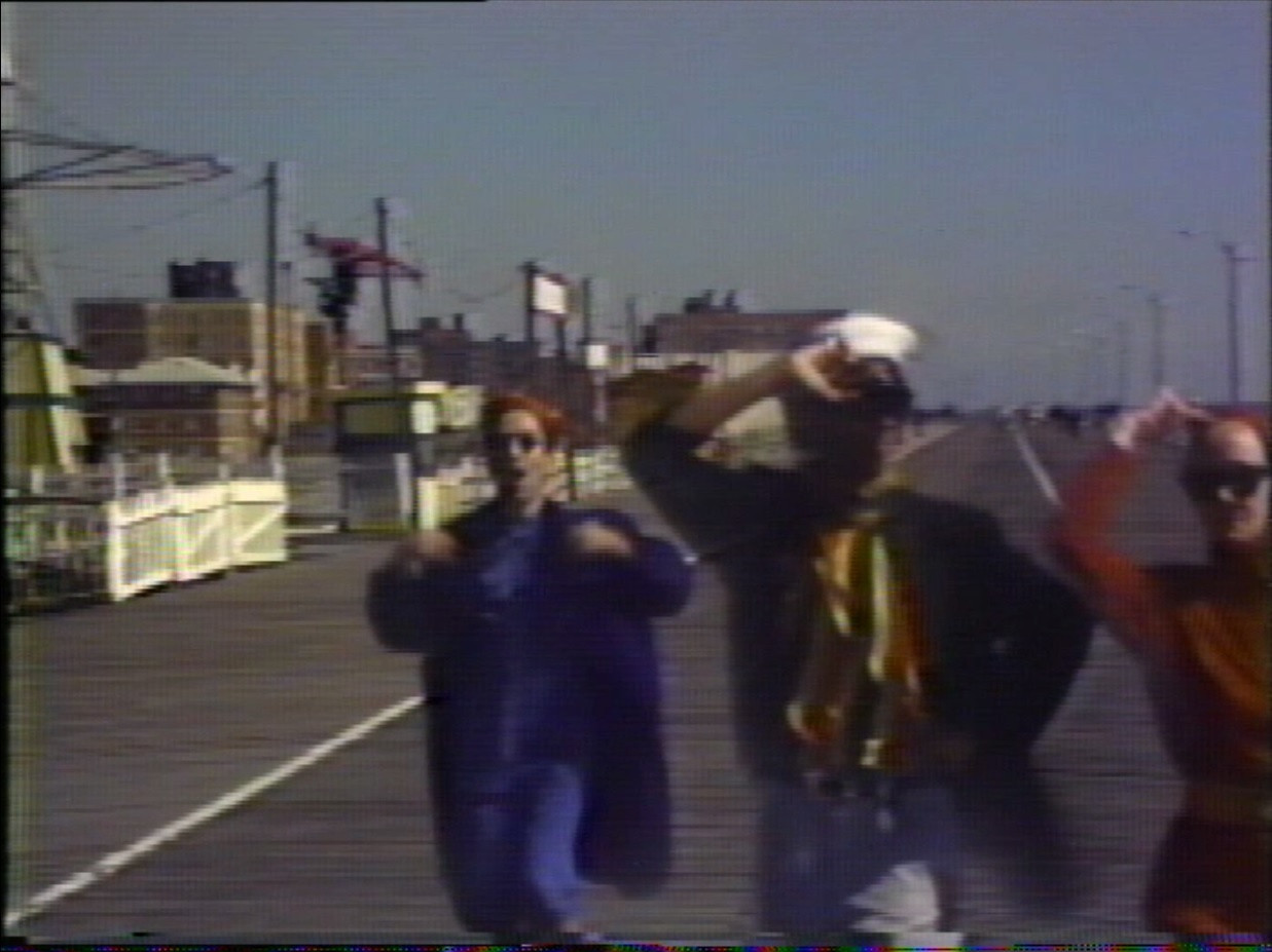 Video still from Sleepwalking Through Life, Strange Party music video directed by Robin Schanzenbach, 1981.