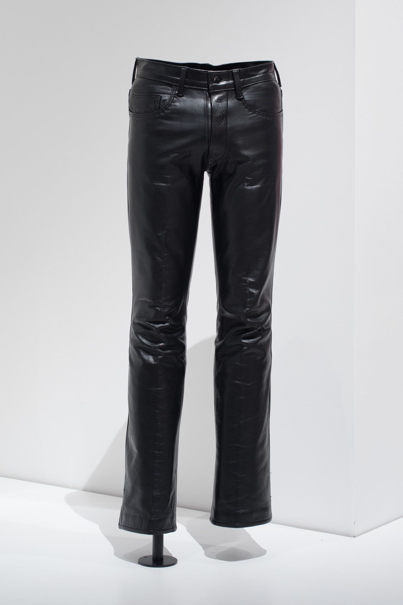 Larry Hunt (American, deceased c. 1979). Leather Pants, c. 1970s. Leather. Courtesy Leather Archives & Museum, Chicago. Image taken during installation of _Items: Is Fashion Modern?_ 