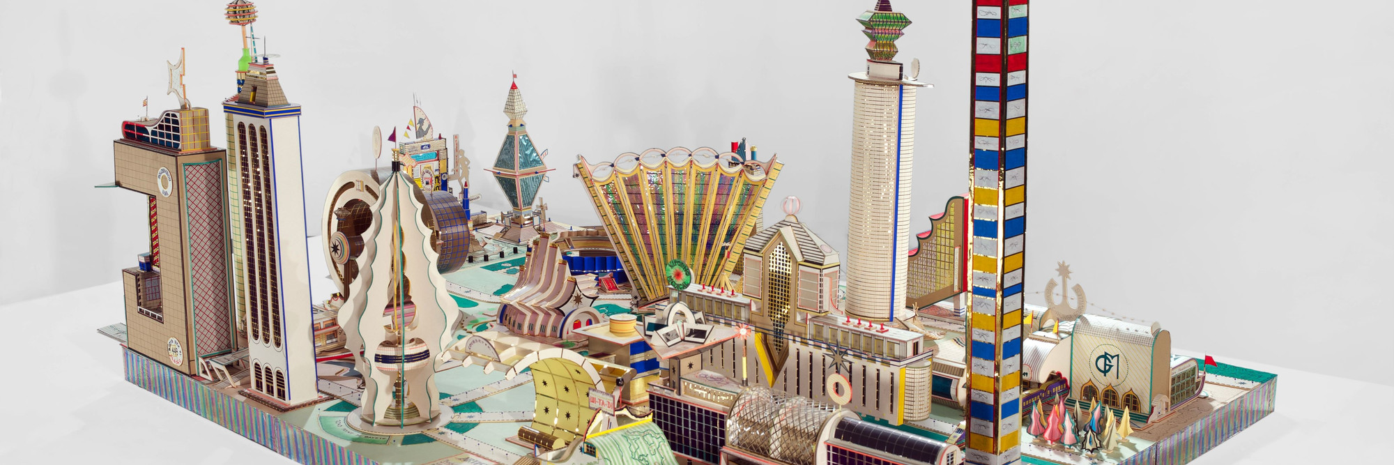 Bodys Isek Kingelez. Kimbembele Ihunga. 1994. Paper, cardboard, polystyrene, mixed media, 51 3/16 × 72 13/16 × 126&#34; (130 × 185 × 320 cm). CAAC - The Pigozzi Collection, Geneva. © Bodys Isek Kingelez. Photo: Maurice Aeschimann. Courtesy CAAC - The Pigozzi Collection