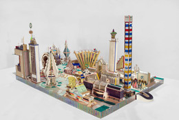 Bodys Isek Kingelez. Kimbembele Ihunga. 1994. Paper, cardboard, polystyrene, mixed media, 51 3/16 × 72 13/16 × 126&#34; (130 × 185 × 320 cm). CAAC - The Pigozzi Collection, Geneva. © Bodys Isek Kingelez. Photo: Maurice Aeschimann. Courtesy CAAC - The Pigozzi Collection
