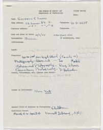Stephen Shore’s artist record, 1962. The Museum of Modern Art Library, New York
