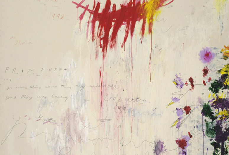 Cy Twombly. The Four Seasons: Spring, Summer, Autumn, and Winter. 1993–94. Synthetic polymer paint, oil, house paint, pencil, and crayon on four canvases. Spring 10' 3 1/8" x 6' 2 7/8" (312.5 x 190 cm); Summer 10' 3 3/4" x 6' 7 1/8" (314.5 x 201 cm); Autumn 10' 3 1/2" x 6' 2 3/4" (313.7 x 189.9 cm); Winter 10' 3 1/4" x 6' 2 7/8" (313 x 190.1 cm). The Museum of Modern Art, NY. Gift of the artist. © 2017 Cy Twombly Foundation
