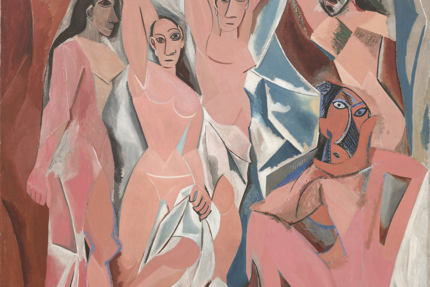 Pablo Picasso. Les Demoiselles d'Avignon Paris. June-July 1907. Oil on canvas, 8' x 7' 8" (243.9 x 233.7 cm). The Museum of Modern Art, Acquired through the Lillie P. Bliss Bequest (by exchange). © 2017 Estate of Pablo Picasso / Artists Rights Society (ARS), New York