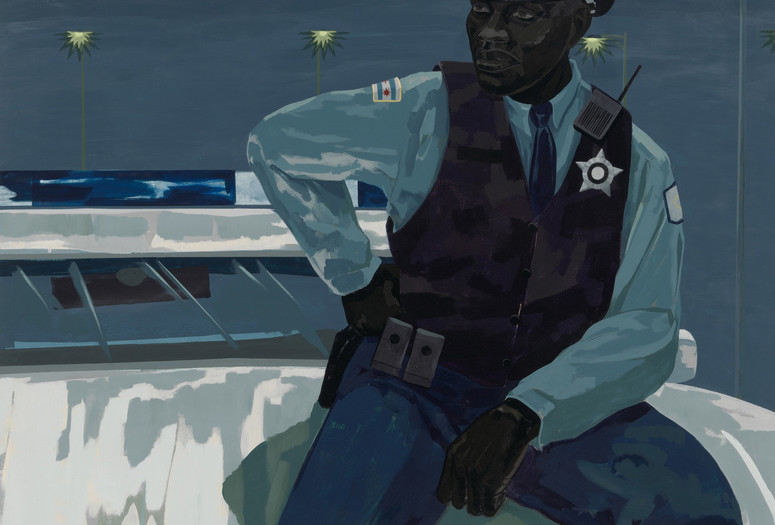 Kerry James Marshall. Untitled (policeman). 2015. Synthetic polymer paint on PVC panel with plexi frame, 60 × 60" (152.4 × 152.4 cm). The Museum of Modern Art, NY. Gift of Mimi Haas in honor of Marie-Josée Kravis