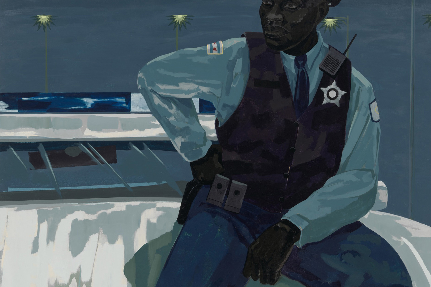 Kerry James Marshall. Untitled (policeman). 2015. Synthetic polymer paint on PVC panel with plexi frame, 60 × 60" (152.4 × 152.4 cm). The Museum of Modern Art, NY. Gift of Mimi Haas in honor of Marie-Josée Kravis