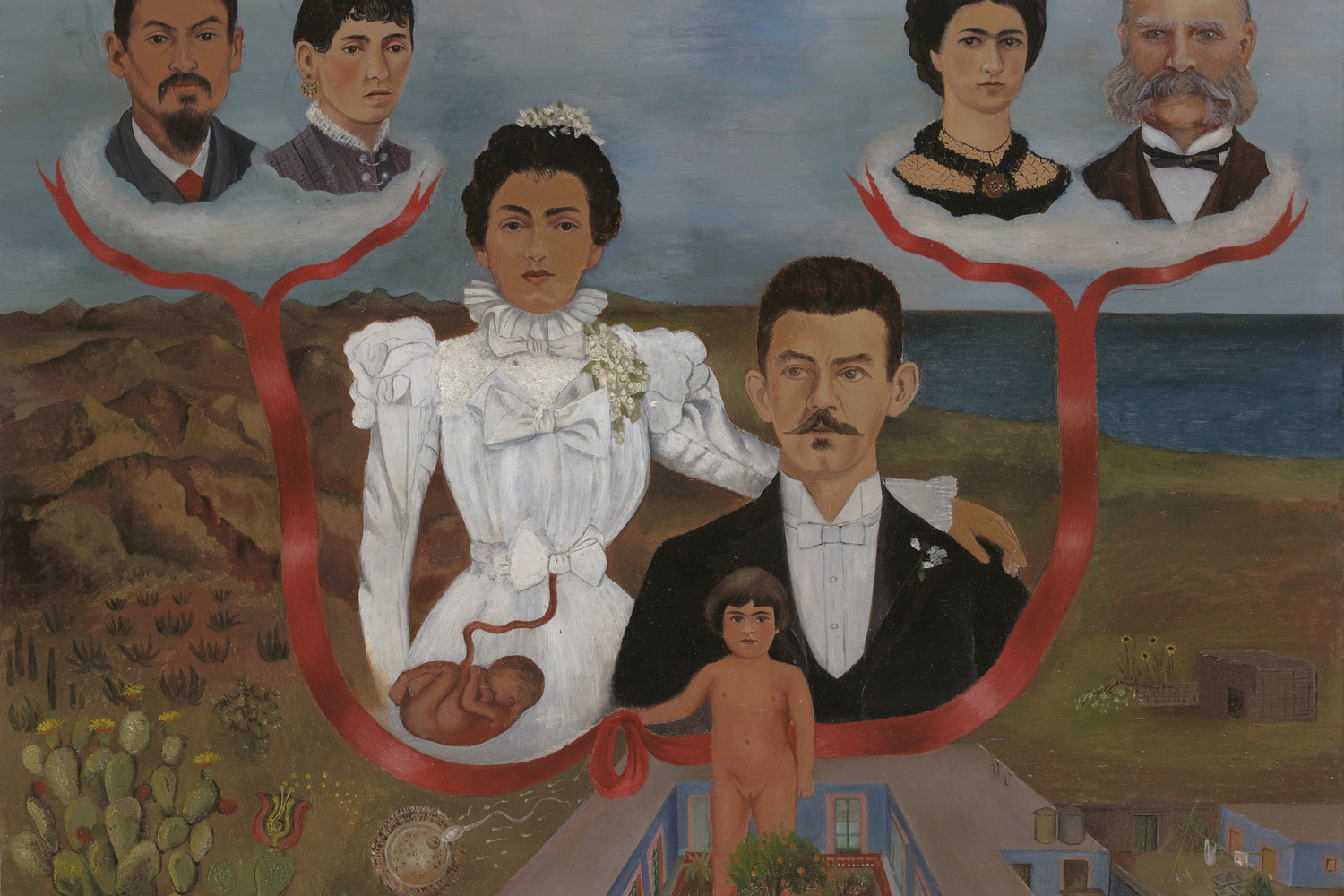 Frida Kahlo. My Grandparents, My Parents, and I (Family Tree). 1936. Oil and tempera on zinc, 12 1/8 x 13 5/8" (30.7 x 34.5 cm). The Museum of Modern Art, NY. Gift of Allan Roos, M. D., and B. Mathieu Roos. © 2017 Banco de México Diego Rivera Frida Kahlo Museums Trust, Mexico, D.F./Artists Rights Society (ARS), New York