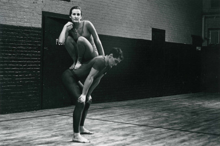 Peter Moore. Performance view of Trisha Brown and Steve Paxton in Brown’s Lightfall, Concert of Dance #4, January 30, 1963. © Barbara Moore/Licensed by VAGA, New York, NY. Courtesy Paula Cooper, New York
