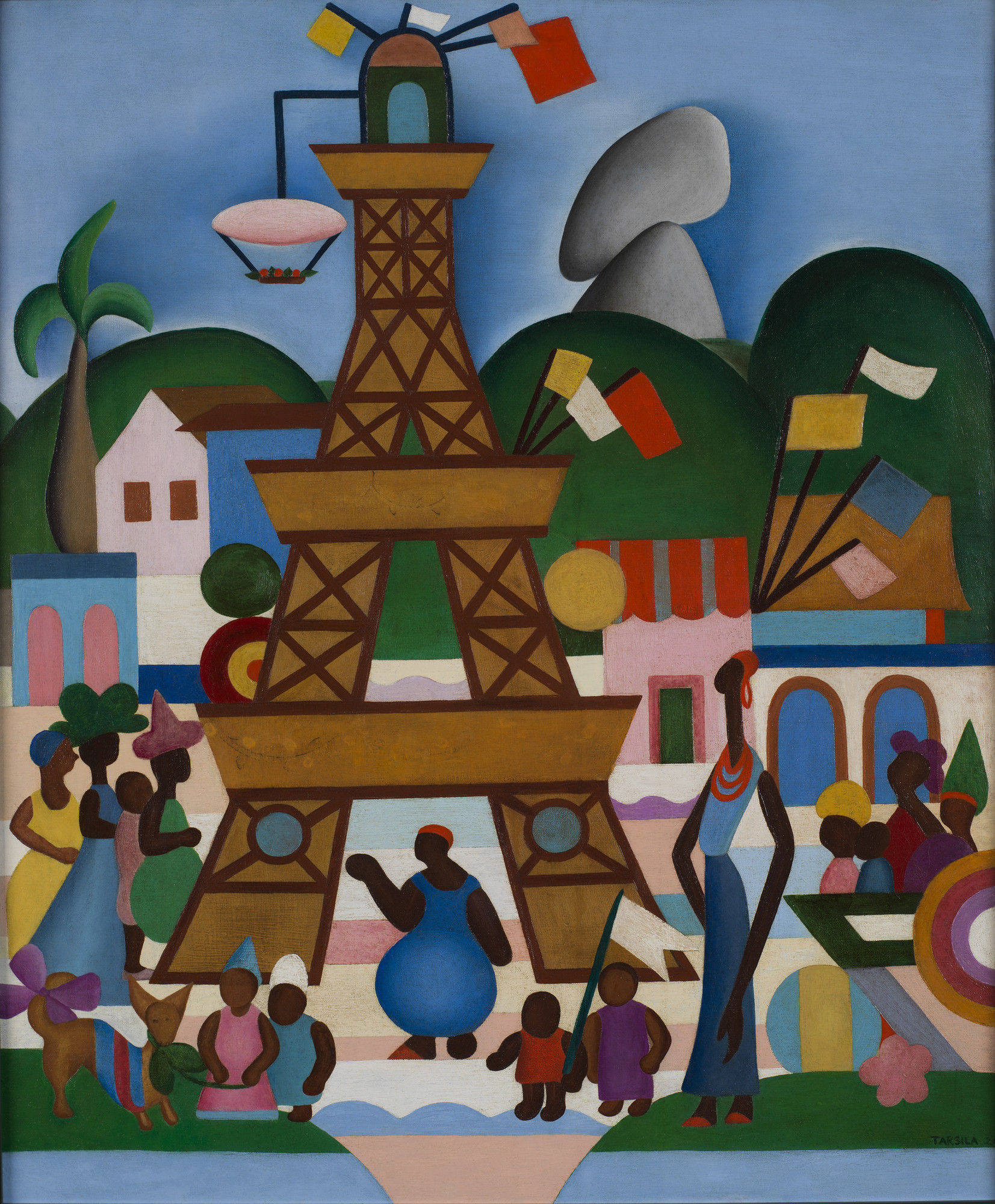 Tarsila do Amaral. _Carnival in Madureira (Carnaval em Madureira)_, 1924. Oil on canvas, 29 15/16 x 25 in. (76 x 63.5 cm). Acervo da Fundação José e Paulina Nemirovsky, em comodato com a Pinacoteca do Estado de São Paulo. © Tarsila do Amaral Licenciamentos.