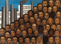 Tarsila do Amaral. Operários (Workers), 1933. Oil on canvas, 59 1/16 x 80 11/16 in. (150 x 205 cm). Acervo Artístico-Cultural dos Palácios do Governo do Estado de São Paulo.