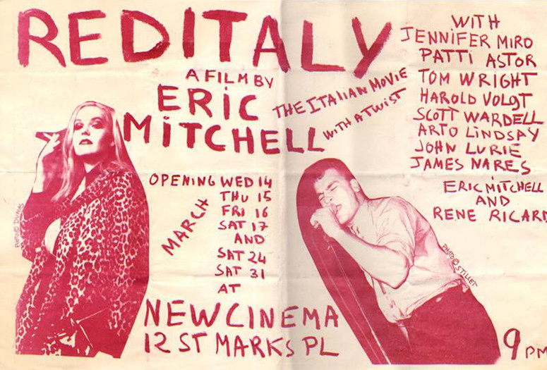 Flyer for Red Italy screenings at New Cinema, 1979. Designed by and courtesy Eric Mitchell